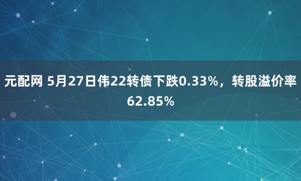 元配网 5月27日伟22转债下跌0.33%，转股溢价率62.85%