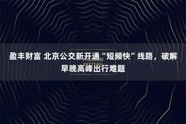 盈丰财富 北京公交新开通“短频快”线路，破解早晚高峰出行难题